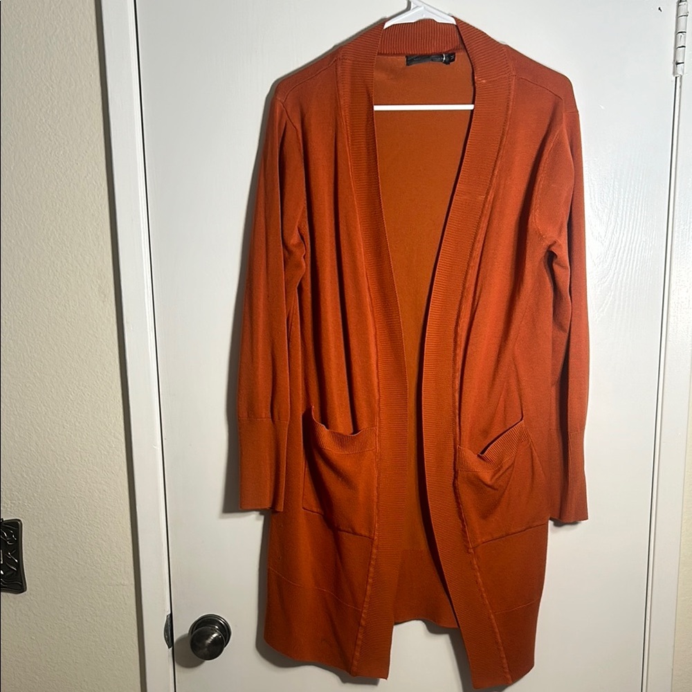 Open-Front Long Cardigan Sweater - Rust Orange